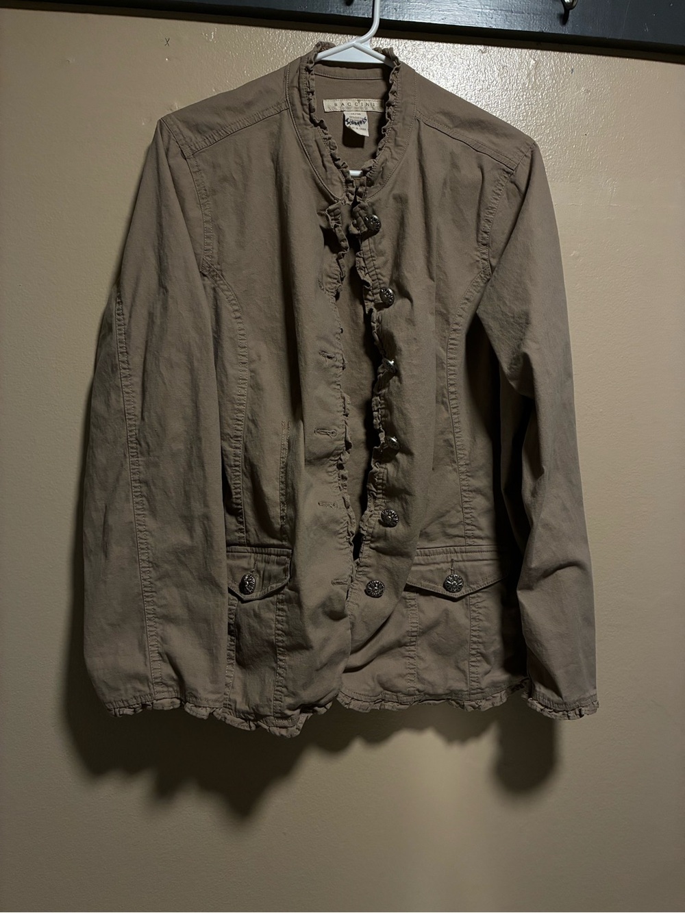 Baccini Taupe Ruffle-Trim Utility Jacket